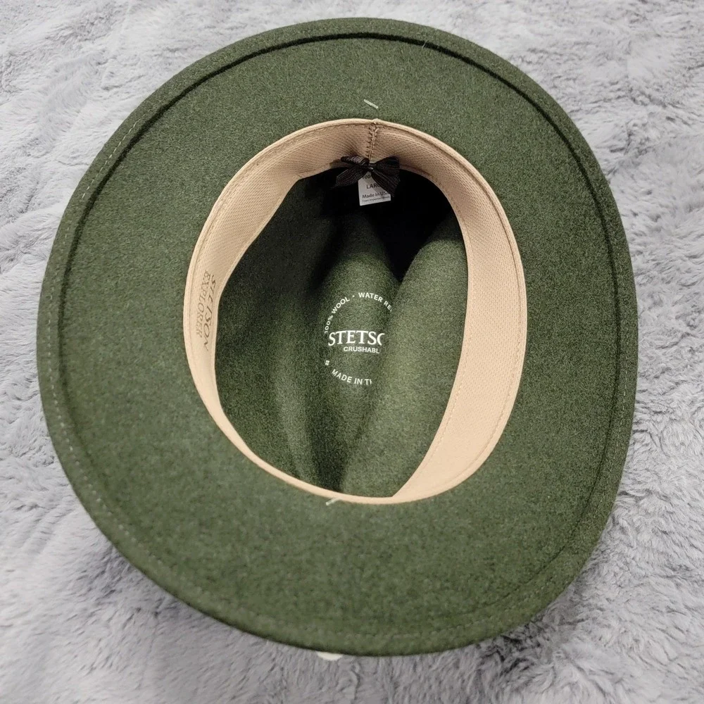 Stetson Hat Mens Large Explorer Fedora Green Wool Crushable USA Water Repellent